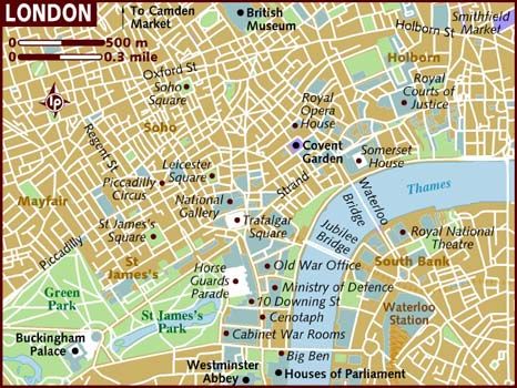 London map with Waterloo Bridge